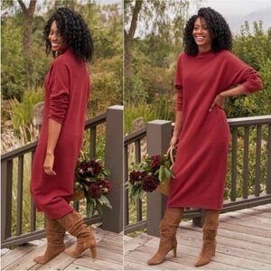 Frank & Eileen Isabelle Funnel Neck Triple Fleece Dress Sz S Cranberry Red